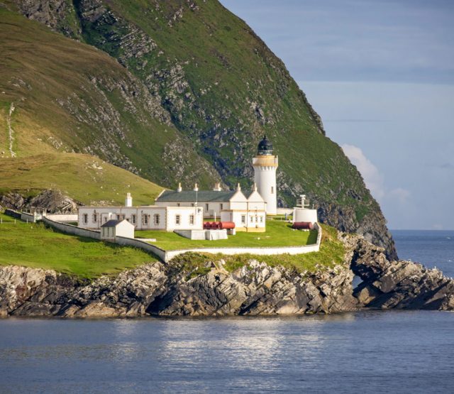 The Kirkabister lighthouse on Bressay from Lerwick, Mainland Shetland, Scotland, UK