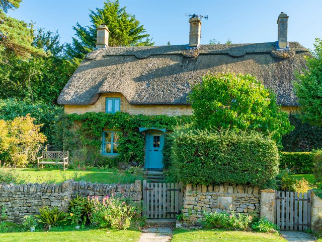 A thatched cottage in Chipping Campden, Cotswolds district of Gloucestershire, a popular tourist destination with old inns, hotels and specialist shops